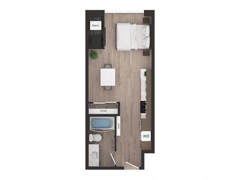 Floor plan for studio, 1 bath, 443 sqft