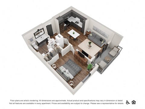 Floor plan for 1 bed, 1 bath, 573 sqft