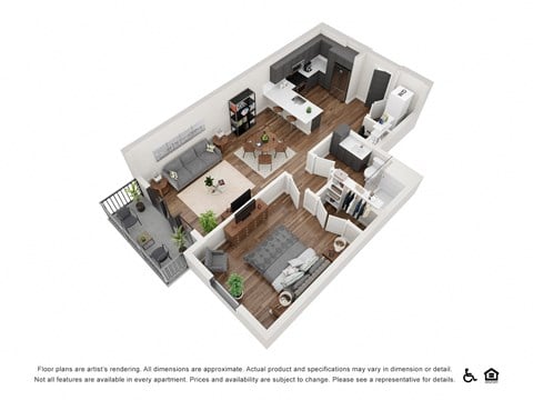 Floor plan for 1 bed, 1 bath, 773 sqft