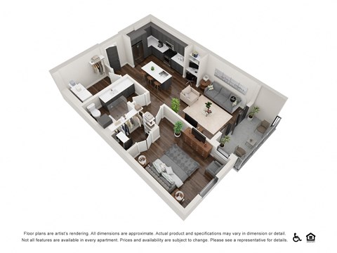 Floor plan for 1 bed, 1 bath, 747 sqft