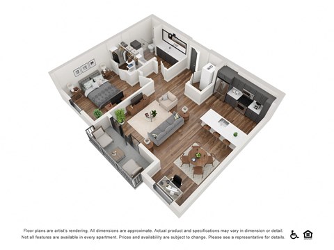 Floor plan for 1 bed, 1 bath, 849 sqft
