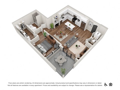 Floor plan for 1 bed, 1 bath, 1105 sqft