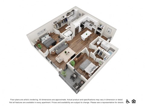 Floor plan for 2 beds, 2 baths, 1051 sqft