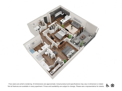 Floor plan for 2 beds, 2 baths, 1101 sqft
