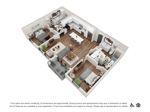 Floor plan for 2 beds, 2 baths, 1108 sqft