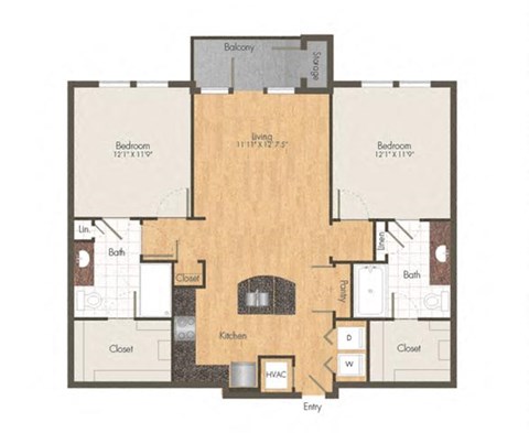 Floor plan for 2 beds, 2 baths, 1120 sqft