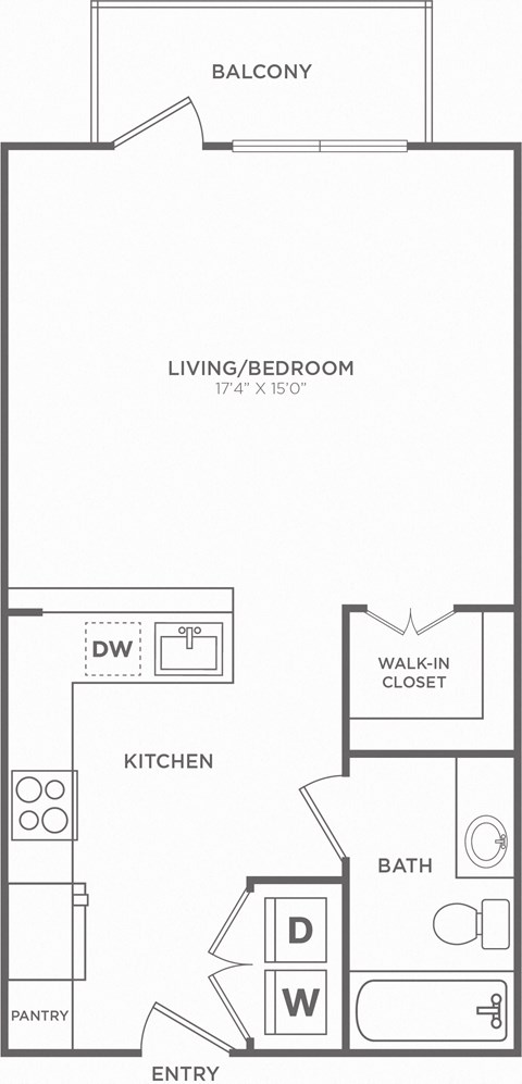 Floor plan for studio, 1 bath, 567 sqft