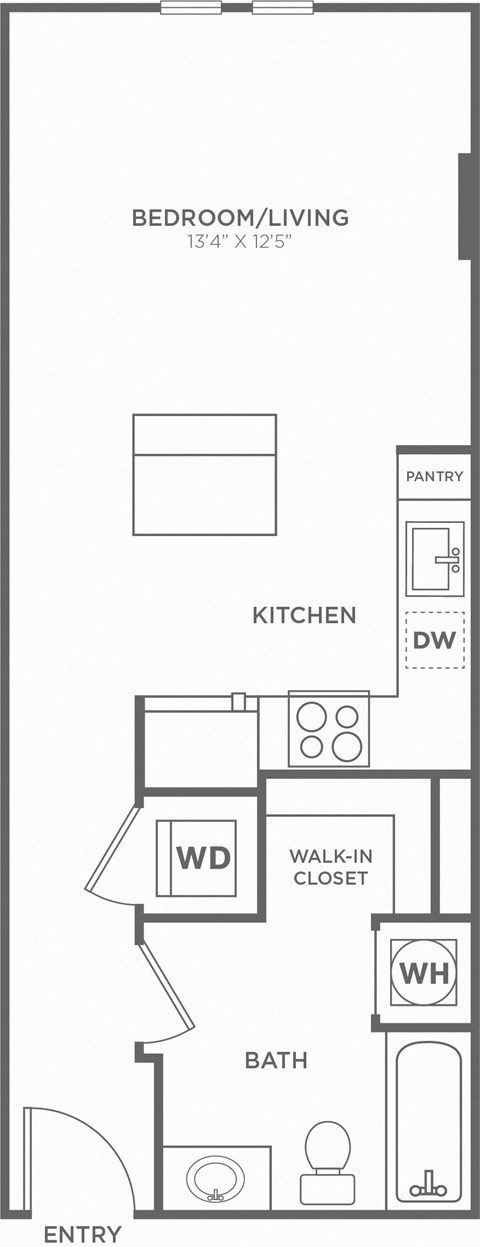 Floor plan for studio, 1 bath, 492 sqft