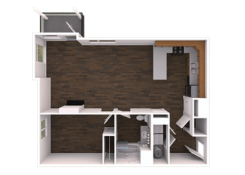 Floor plan for 1 bed, 1 bath, 870 sqft