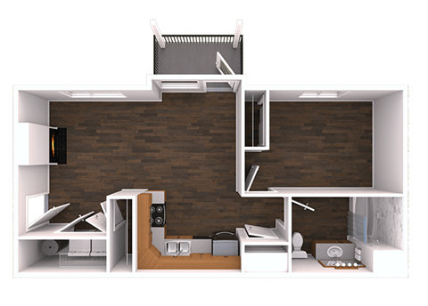 Floor plan for 1 bed, 1 bath, 625 sqft