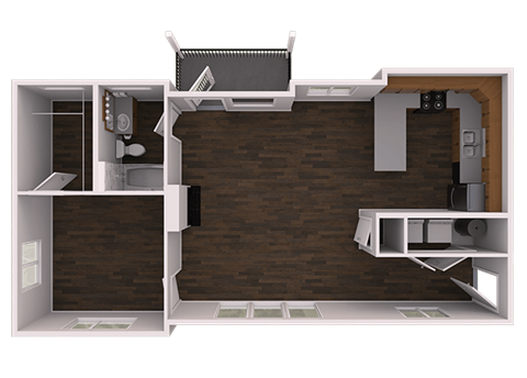 Floor plan for 1 bed, 1 bath, 850 sqft