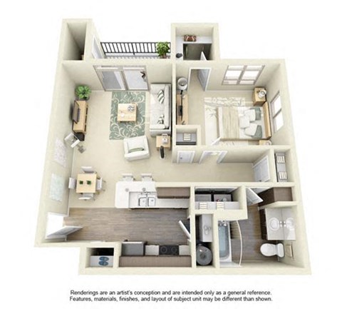 Floor plan for 1 bed, 1 bath, 764 sqft