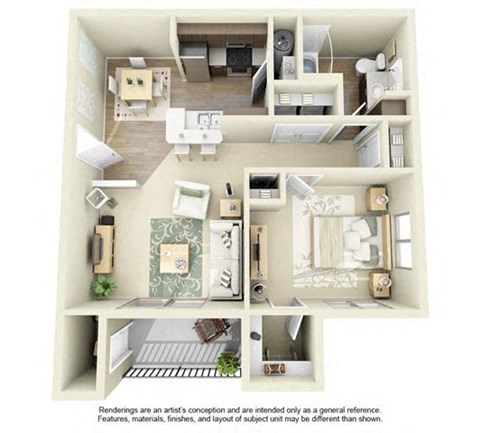 Floor plan for 1 bed, 1 bath, 777 sqft