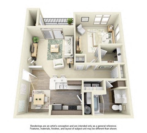 Floor plan for 1 bed, 1 bath, 810 sqft