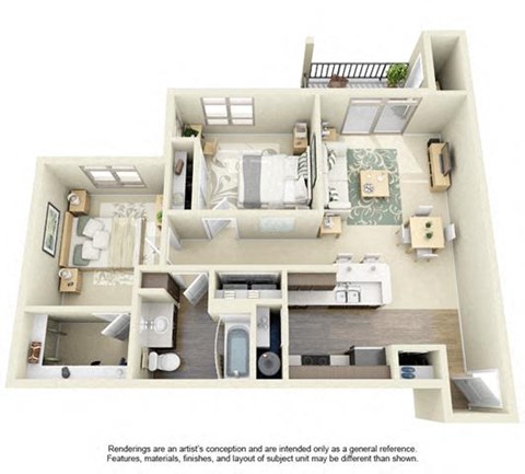 Floor plan for 2 beds, 1 bath, 908 sqft