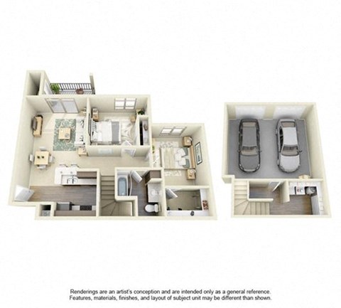 Floor plan for 2 beds, 1 bath, 1069 sqft
