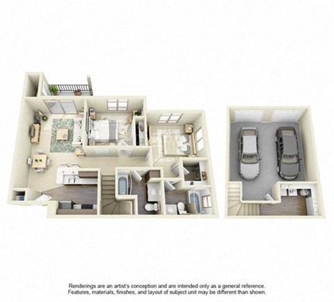 Floor plan for 2 beds, 2 baths, 1124 sqft