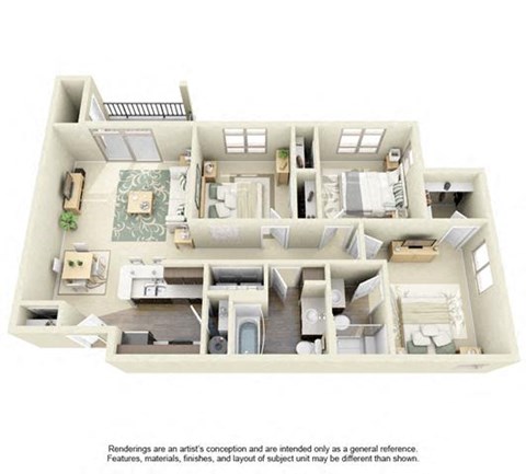 Floor plan for 3 beds, 2 baths, 1128 sqft