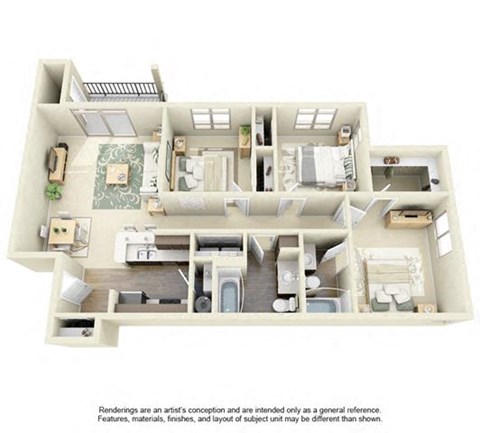 Floor plan for 3 beds, 2 baths, 1182 sqft
