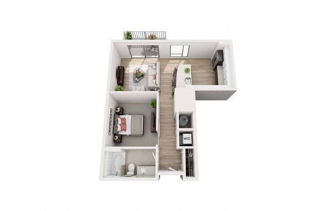 Floor plan for 1 bed, 1 bath, 672 sqft