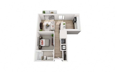 Floor plan for 1 bed, 1 bath, 618 sqft