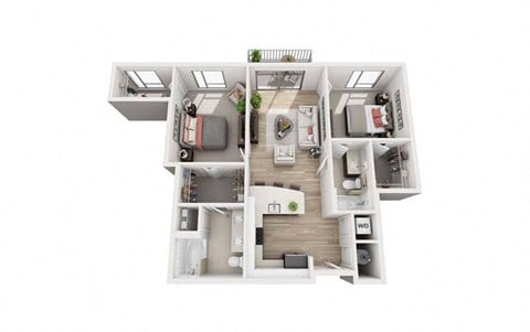 Floor plan for 2 beds, 2 baths, 1019 sqft