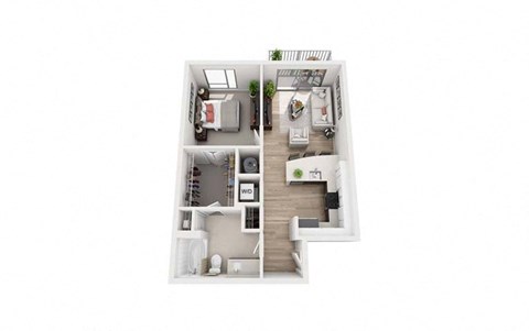 Floor plan for 1 bed, 1 bath, 722 sqft