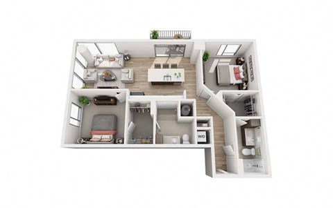 Floor plan for 2 beds, 2 baths, 1115 sqft