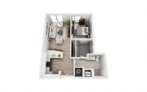 Floor plan for 1 bed, 1 bath, 773 sqft