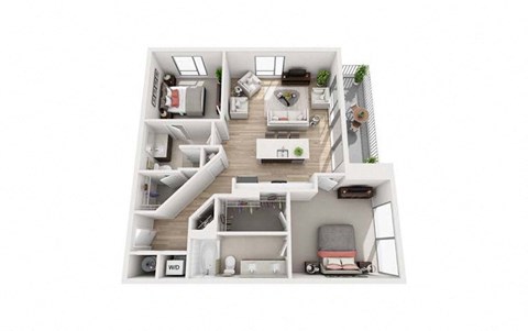 Floor plan for 2 beds, 2 baths, 1111 sqft