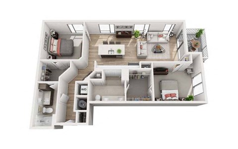 Floor plan for 2 beds, 2 baths, 1167 sqft