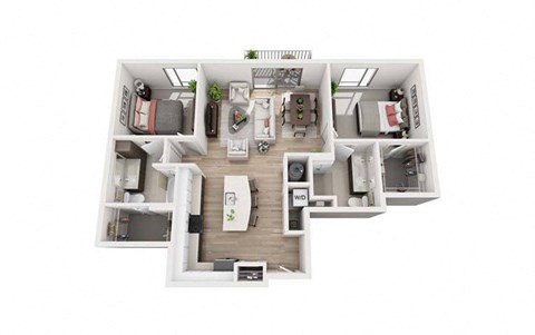 Floor plan for 2 beds, 2 baths, 1181 sqft