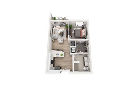 Floor plan for 1 bed, 1 bath, 746 sqft