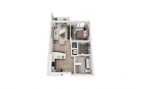 Floor plan for 1 bed, 1 bath, 752 sqft