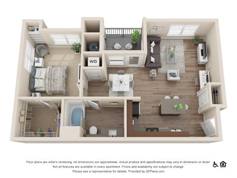 Floor plan for 1 bed, 1 bath, 817 sqft