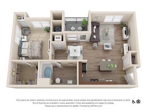 Floor plan for 1 bed, 1 bath, 810 sqft