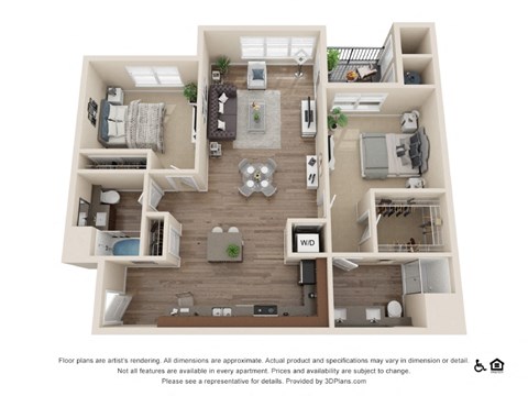 Floor plan for 2 beds, 2 baths, 1114 sqft