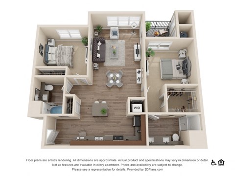 Floor plan for 2 beds, 2 baths, 1118 sqft