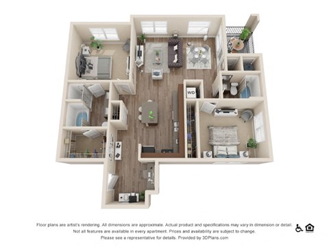 Floor plan for 2 beds, 2 baths, 1196 sqft