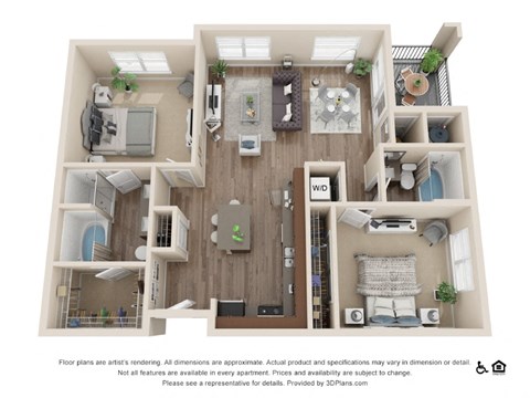 Floor plan for 2 beds, 2 baths, 1113 sqft