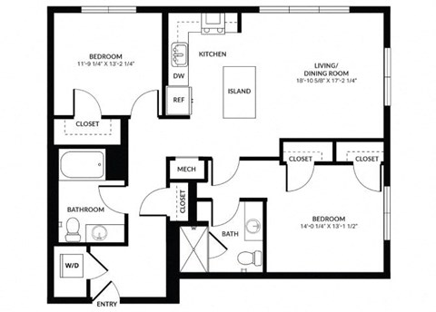 Floor plan for 2 beds, 2 baths, 1204 sqft