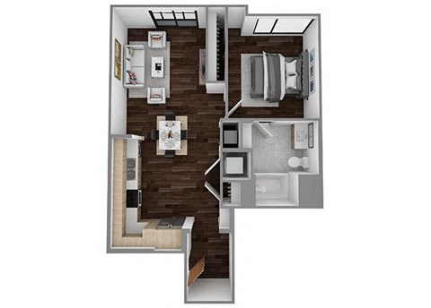 Floor plan for 1 bed, 1 bath, 723 sqft