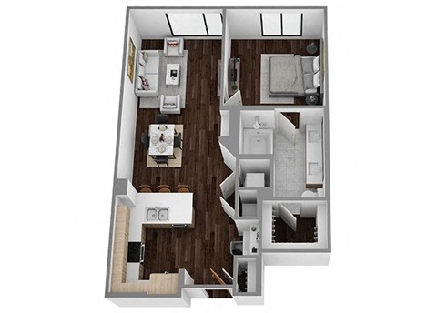 Floor plan for 1 bed, 1 bath, 738 sqft