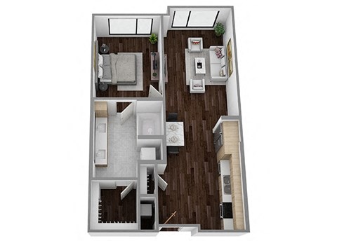 Floor plan for 1 bed, 1 bath, 714 sqft
