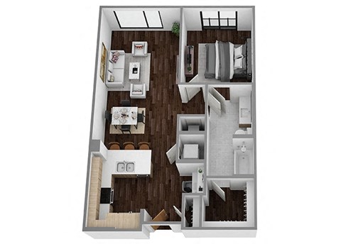 Floor plan for 1 bed, 1 bath, 776 sqft