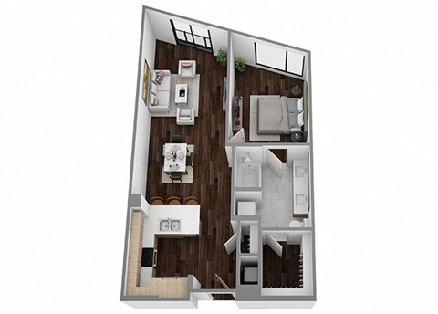 Floor plan for 1 bed, 1 bath, 766 sqft