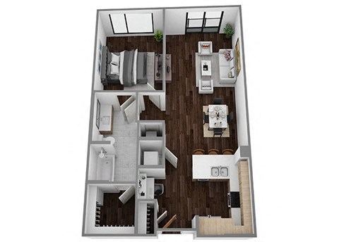 Floor plan for 1 bed, 1 bath, 836 sqft