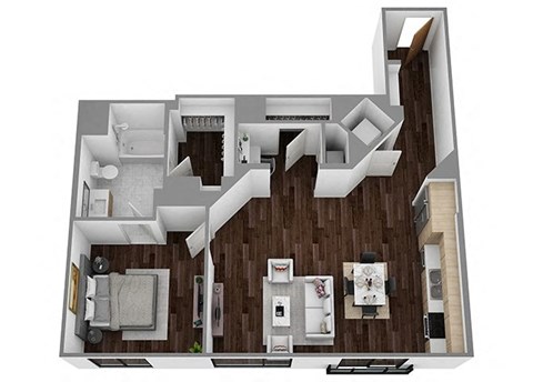 Floor plan for 1 bed, 1 bath, 854 sqft