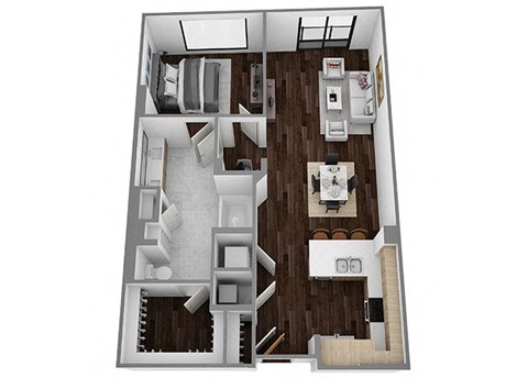 Floor plan for 1 bed, 1 bath, 864 sqft