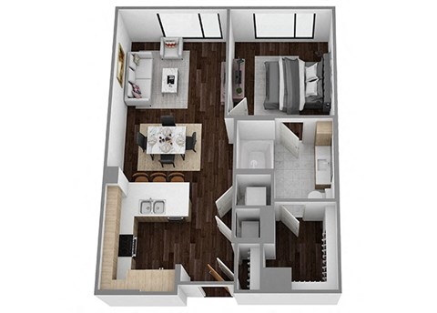 Floor plan for 1 bed, 1 bath, 695 sqft